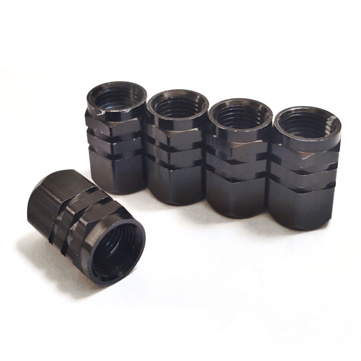 Maxi Trac Anodised Hex Black Valve Caps 5 Pack - MTVC5