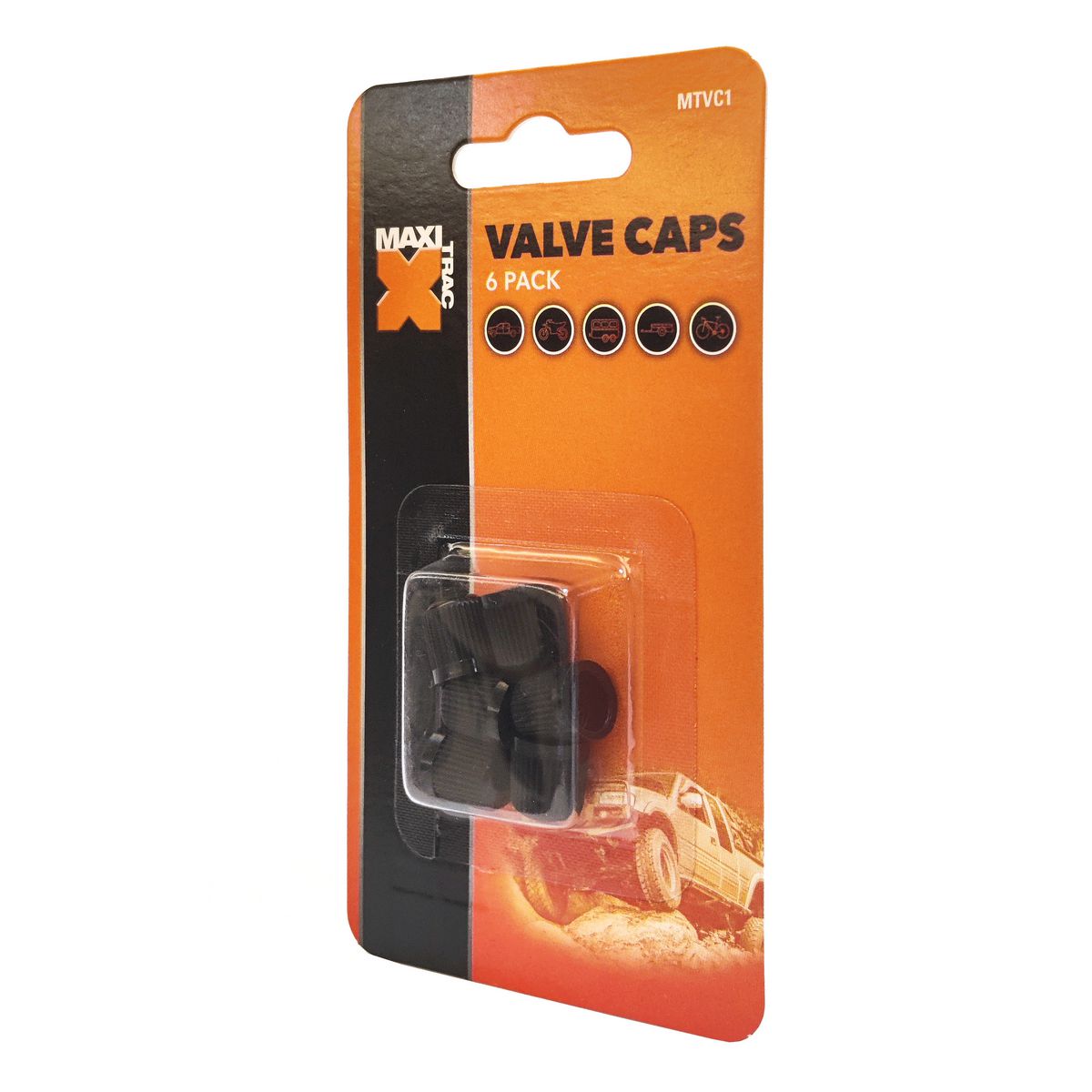 Maxi Trac Plastic Black Valve Caps 6 Pack - MTVC1