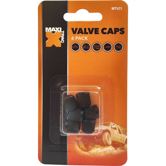 Maxi Trac Plastic Black Valve Caps 6 Pack - MTVC1