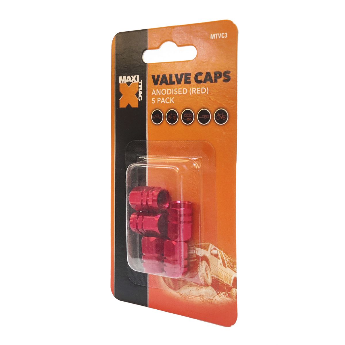 Maxi Trac Anodised Hex Red Valve Caps 5 Pack - MTVC3
