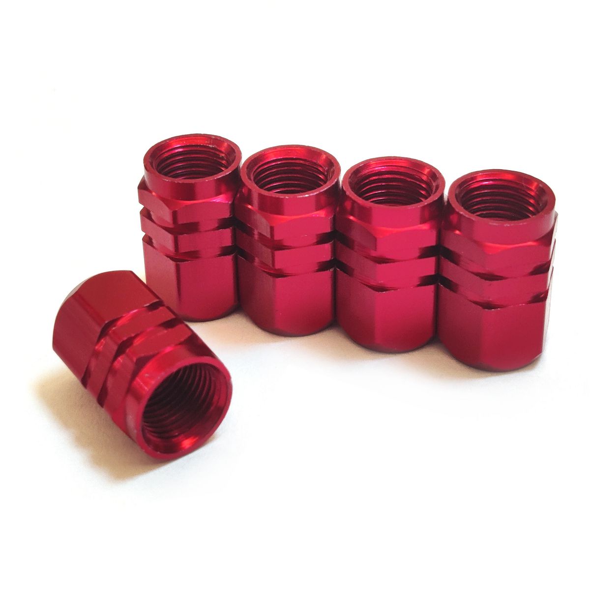 Maxi Trac Anodised Hex Red Valve Caps 5 Pack - MTVC3