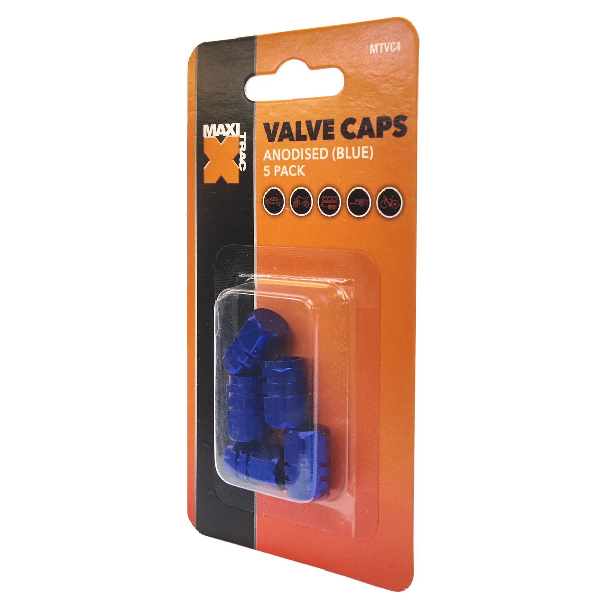 Maxi Trac Anodised Hex Blue Valve Caps 5 Pack - MTVC4