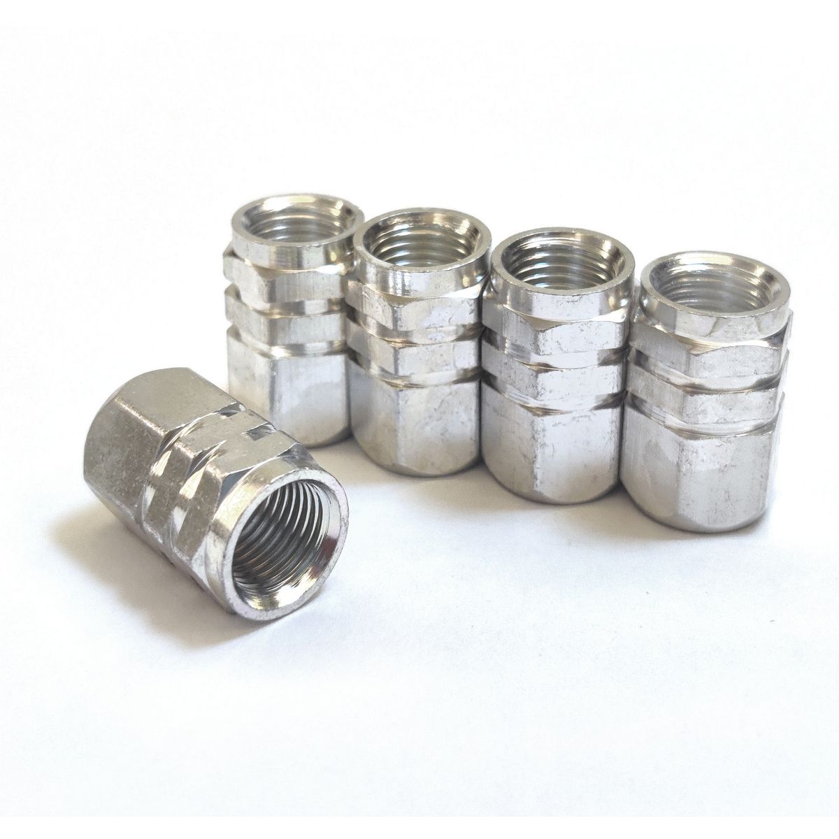 Maxi Trac Anodised Hex Silver Valve Caps 5 Pack - MTVC2