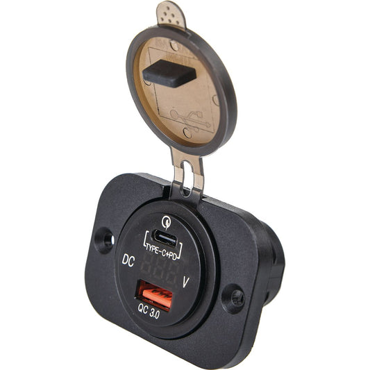Drivetech 4x4 QC3.0 Quick Charge USB Type-C Port and Voltage Display Power Socket - DT-17103