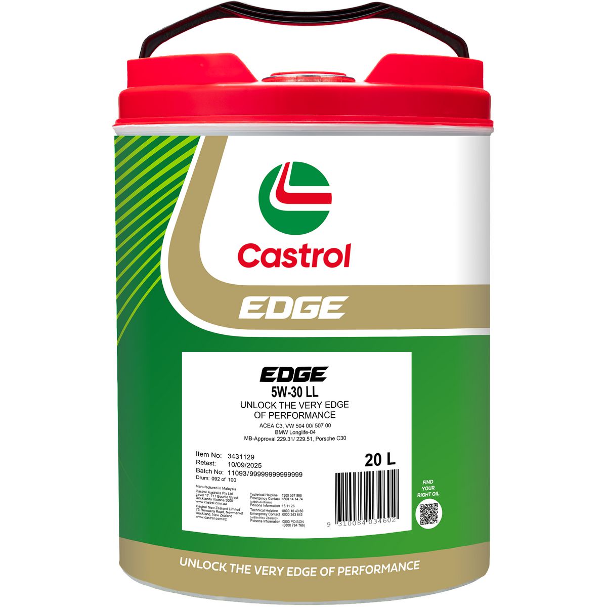 Castrol Edge 5W-30 Engine Oil Ll 20L - 3431129