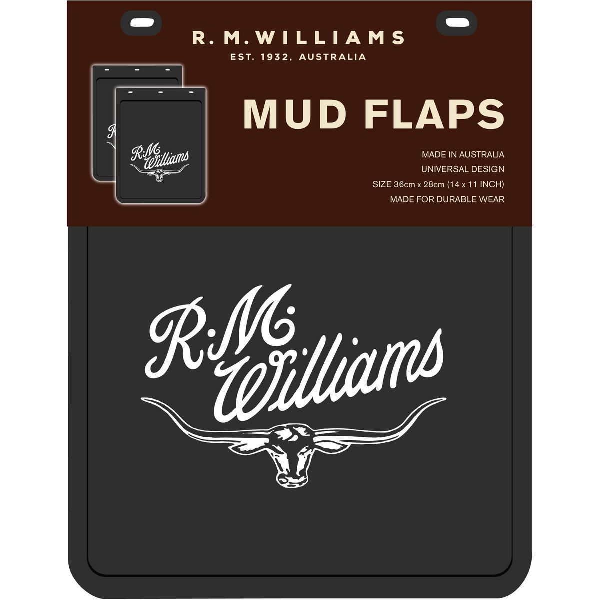 R. M. Williams RMW Mud Flap 36 x 23cm Black/White - Pair - MDRMWC