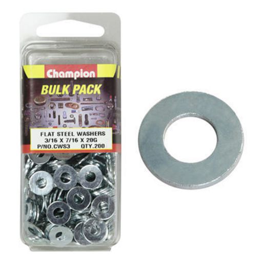 Champion Washer Flat Steel 3/16in x 7/16in x 20G Zinc Plated - CWS3