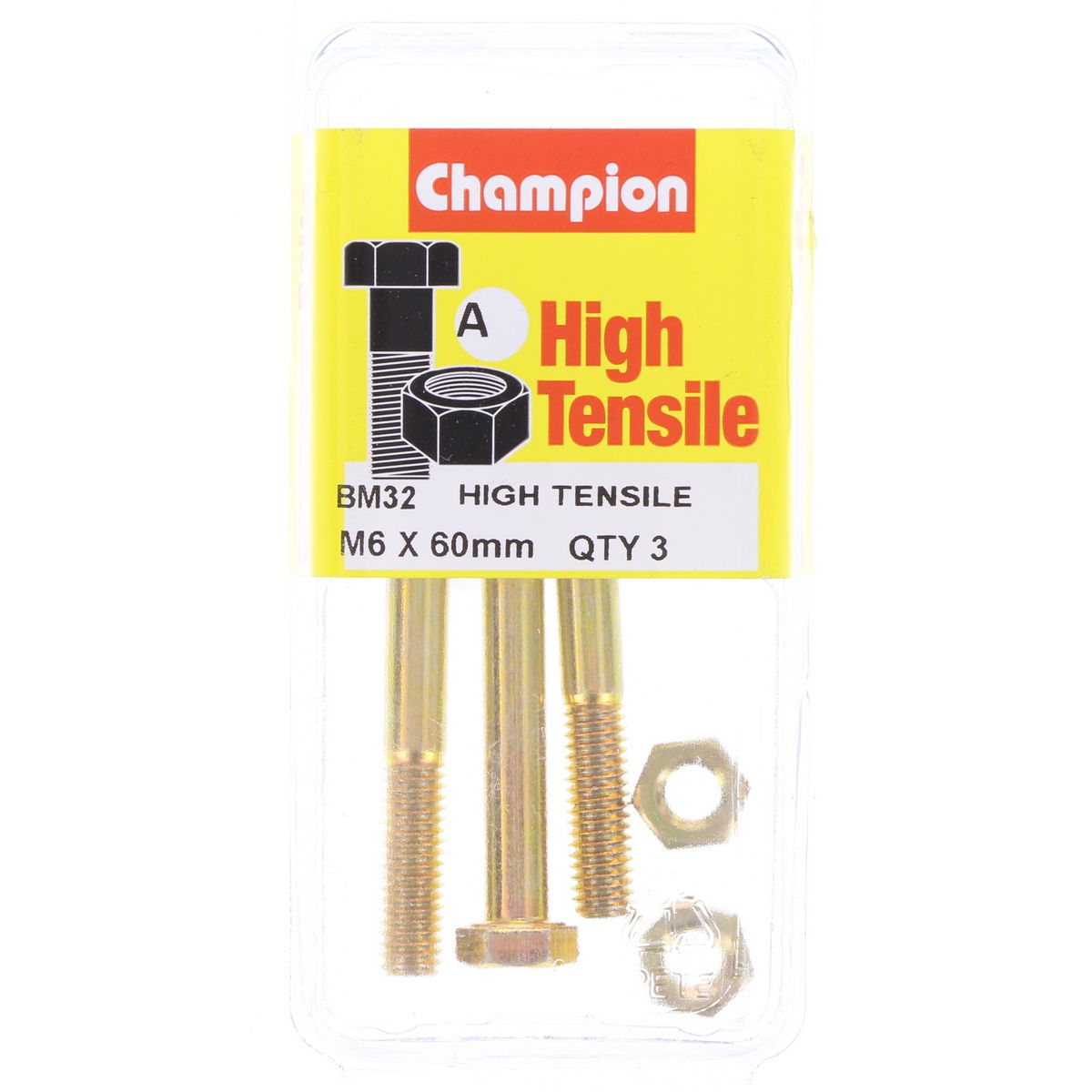 Champion Hex Bolt & Nut High Tensile M6 x 60mm Grade 8.8 - BM32