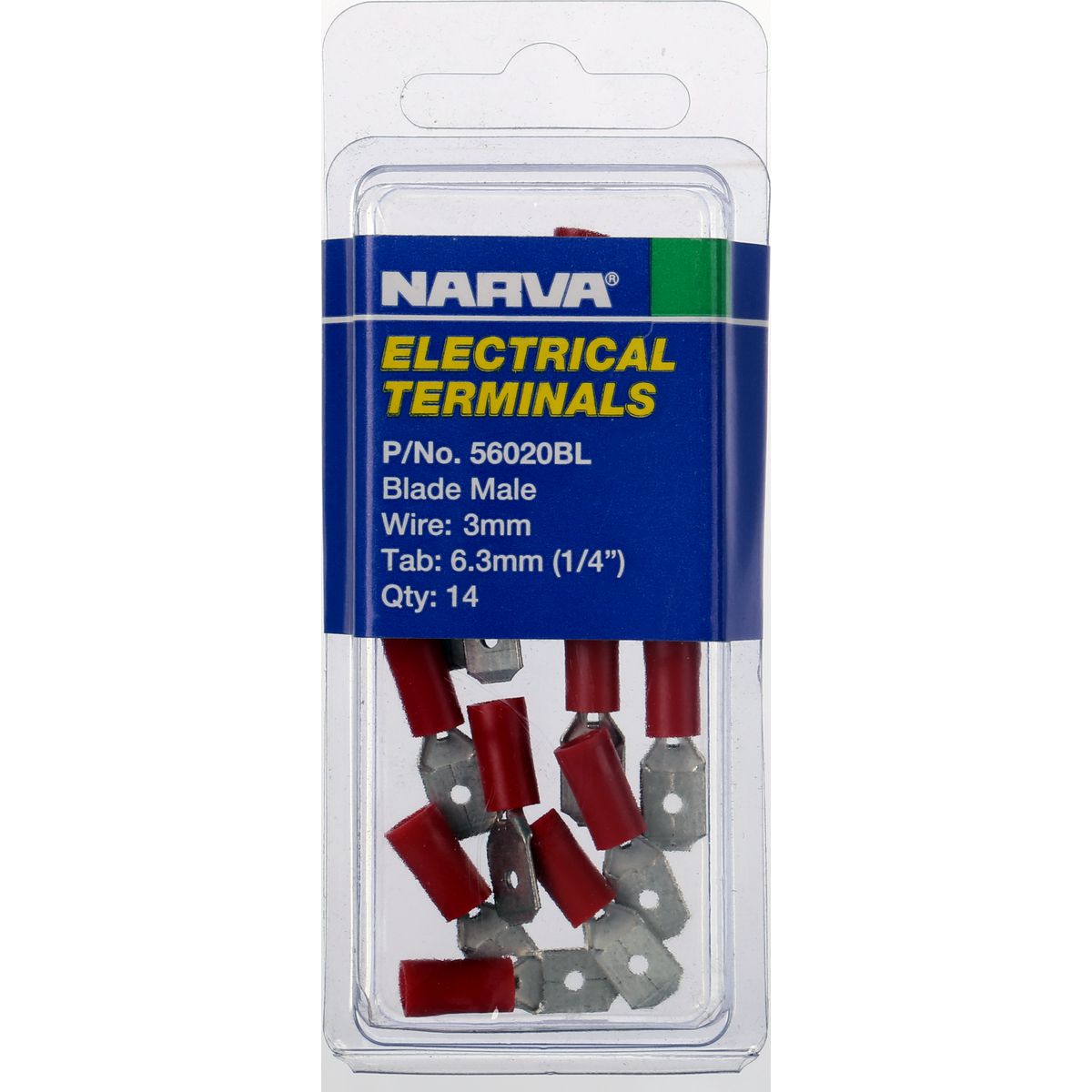 Narva Crimp Terminal Male Blade Red Insulated 6.3mm 14 Pce - 56020BL