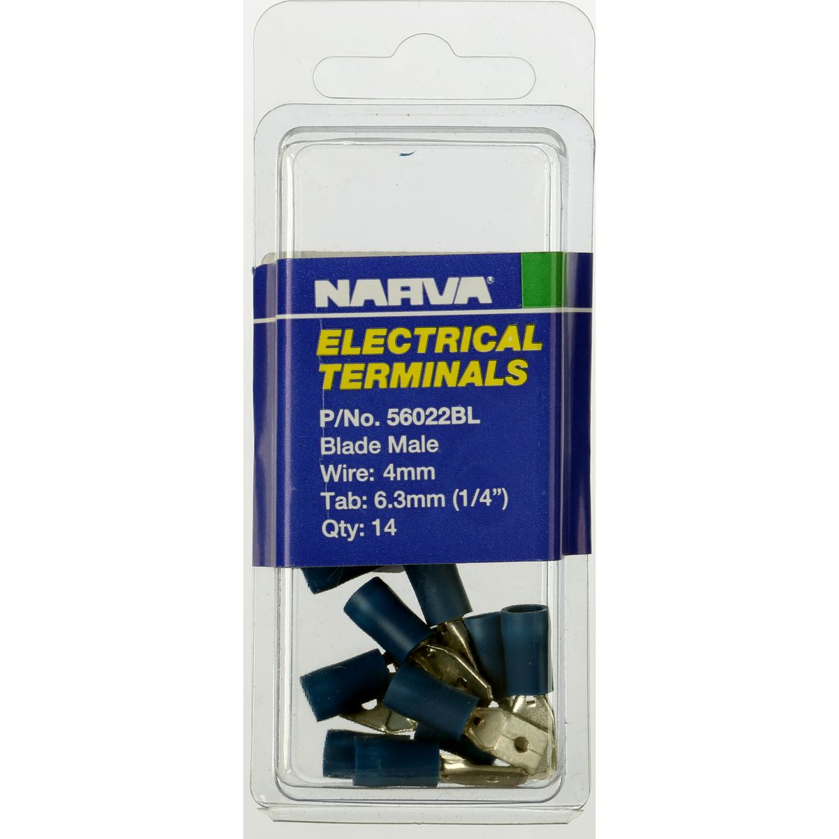 Narva Crimp Terminal Male Blade Blue Insulated 6.3mm 14 Pce - 56022BL