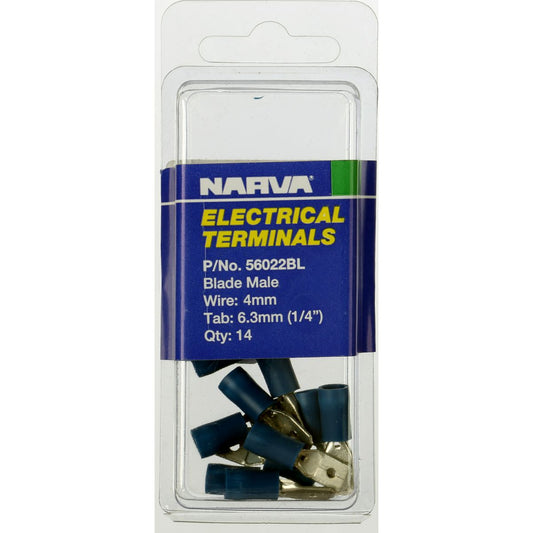 Narva Crimp Terminal Male Blade Blue Insulated 6.3mm 14 Pce - 56022BL