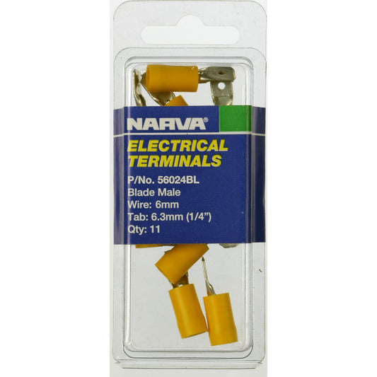 Narva Crimp Terminal Male Blade Yellow Insulated 6.3mm 11 Pce - 56024BL