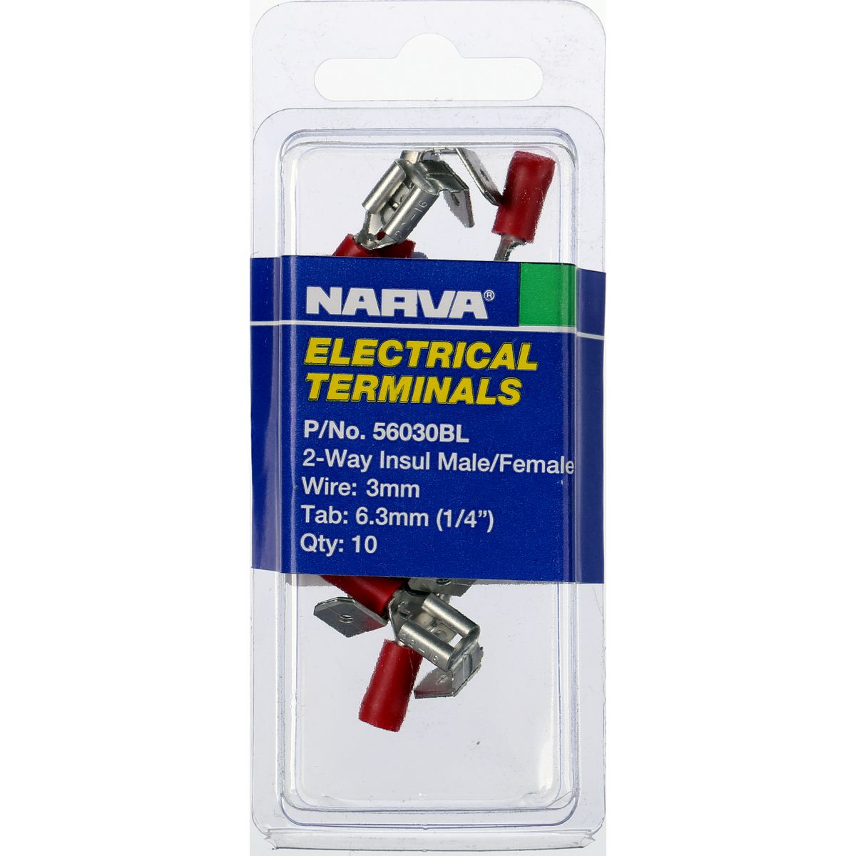 Narva Crimp Terminal 2 Way Male/Female Blade Red Insulated 6.3mm 10 Pce - 56030BL