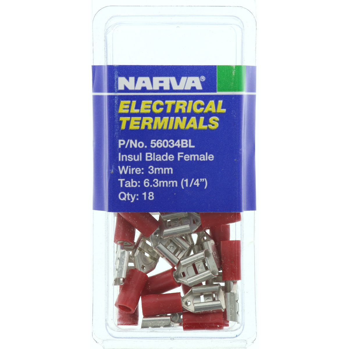 Narva Crimp Terminal Female Blade Red Insulated 6.3mm 18 Pce - 56034BL