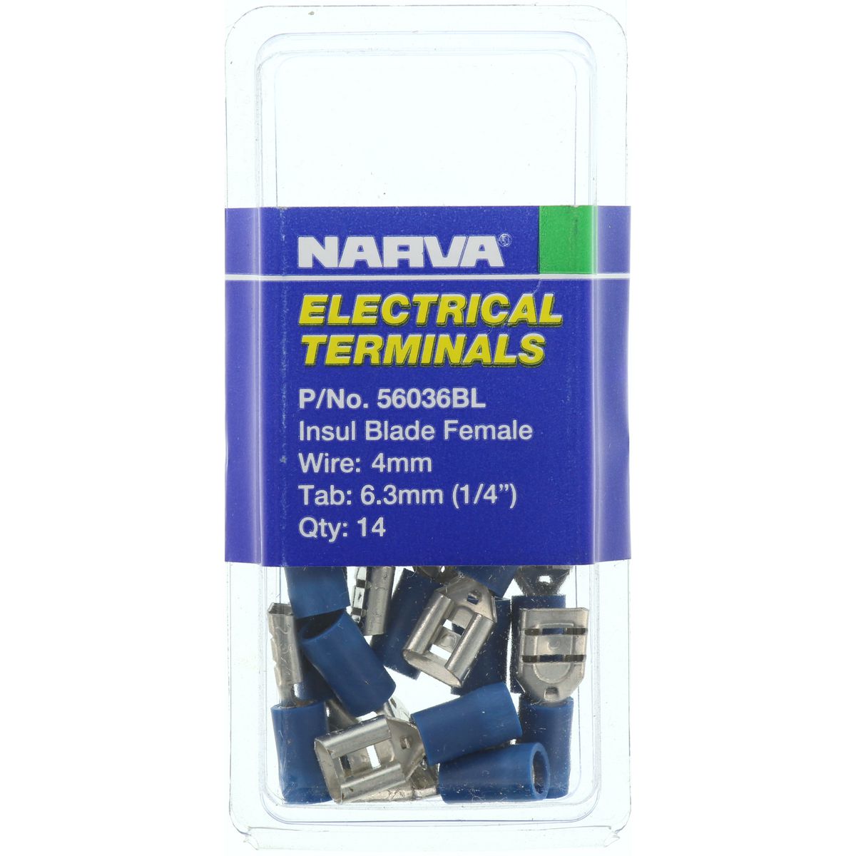 Narva Crimp Terminal Female Blade Blue Insulated 6.3mm 14 Pce - 56036BL