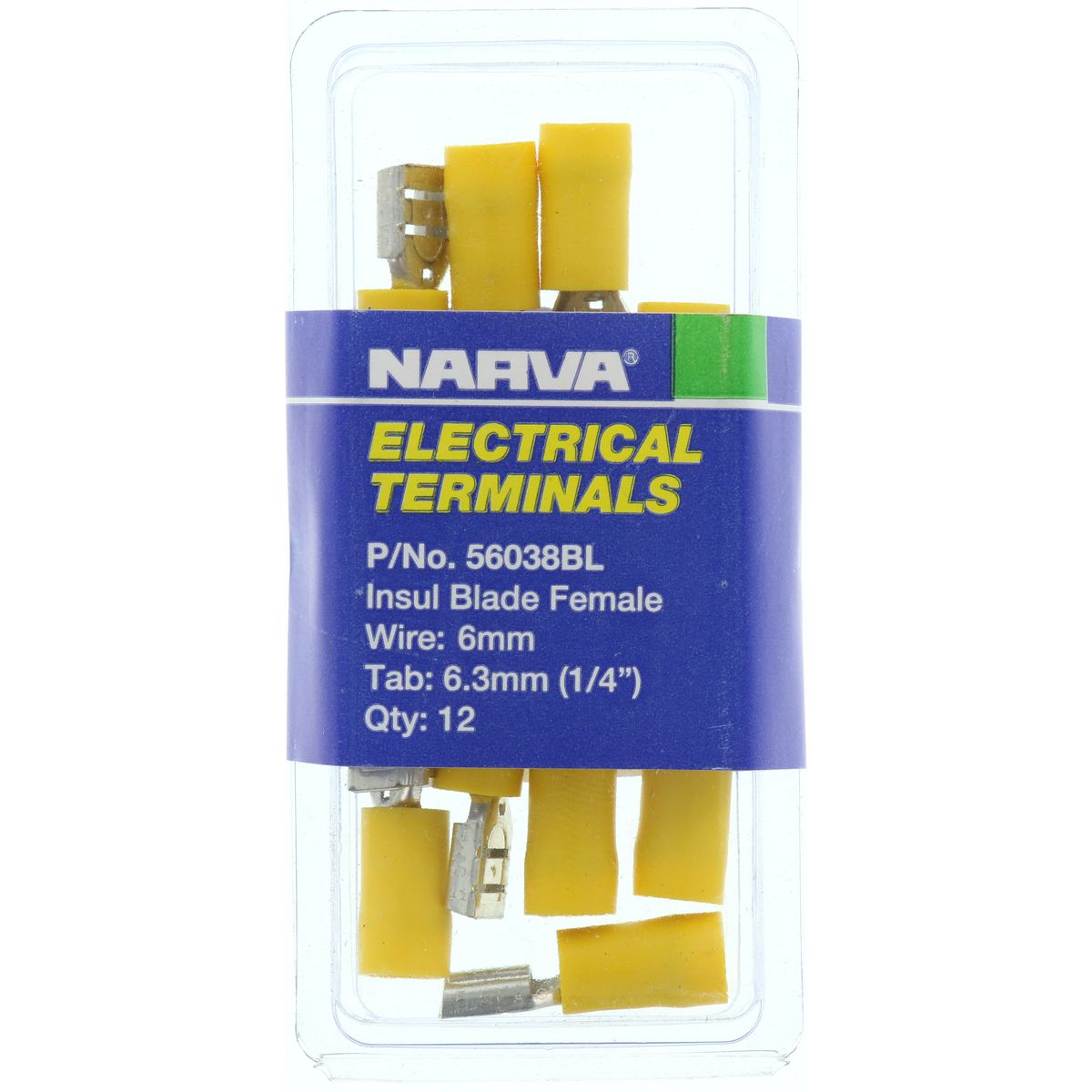 Narva Crimp Terminal Female Blade Yellow Insulated 6.3mm 12 Pce - 56038BL