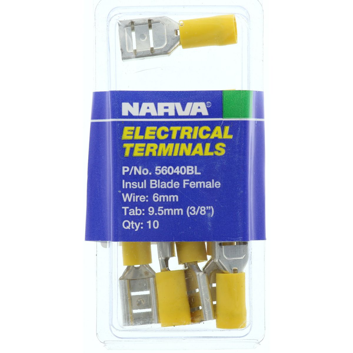 Narva Crimp Terminal Female Blade Yellow Insulated 9.5mm 10 Pce - 56040BL