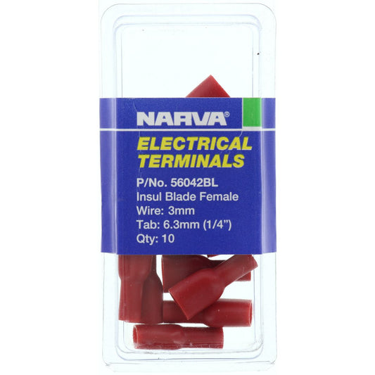 Narva Crimp Terminal Female Blade Red Insulated 6.3mm 10 Pce - 56042BL