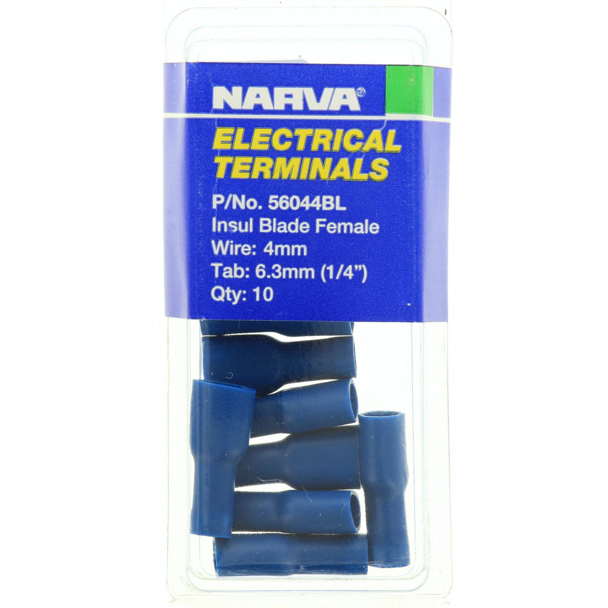 Narva Crimp Terminal Female Blade Blue Insulated 6.3mm 10 Pce - 56044BL