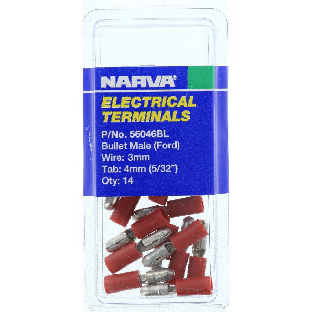 Narva Crimp Terminal Male Bullet Red Insulated 4.3mm 14 Pce - 56046BL