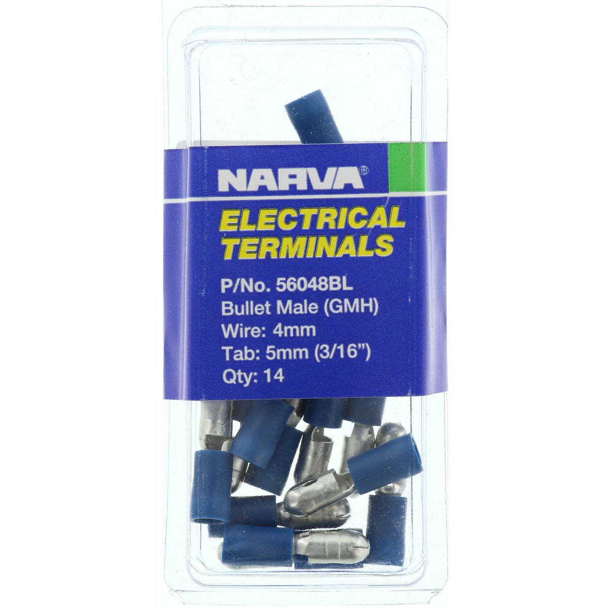 Narva Crimp Terminal Male Bullet Blue Insulated 5mm 14 Pce - 56048BL