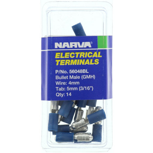 Narva Crimp Terminal Male Bullet Blue Insulated 5mm 14 Pce - 56048BL
