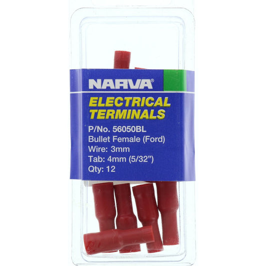 Narva Crimp Terminal Female Bullet Red Insulated 4.3mm 12 Pce - 56050BL