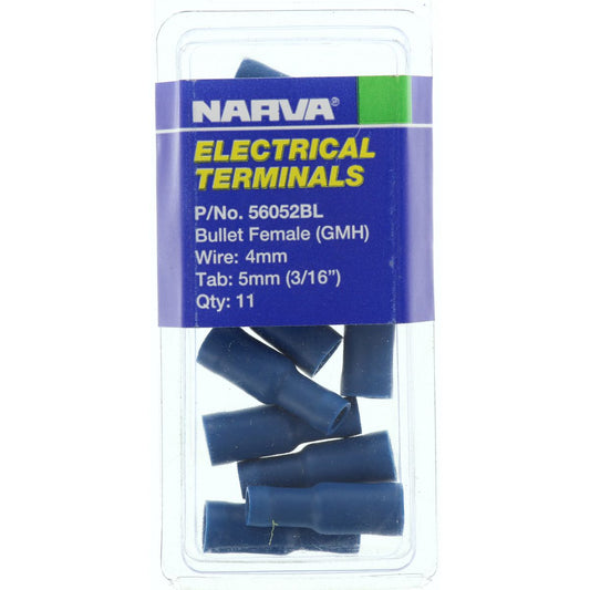 Narva Crimp Terminal Female Bullet Blue Insulated 5mm 11 Pce - 56052BL