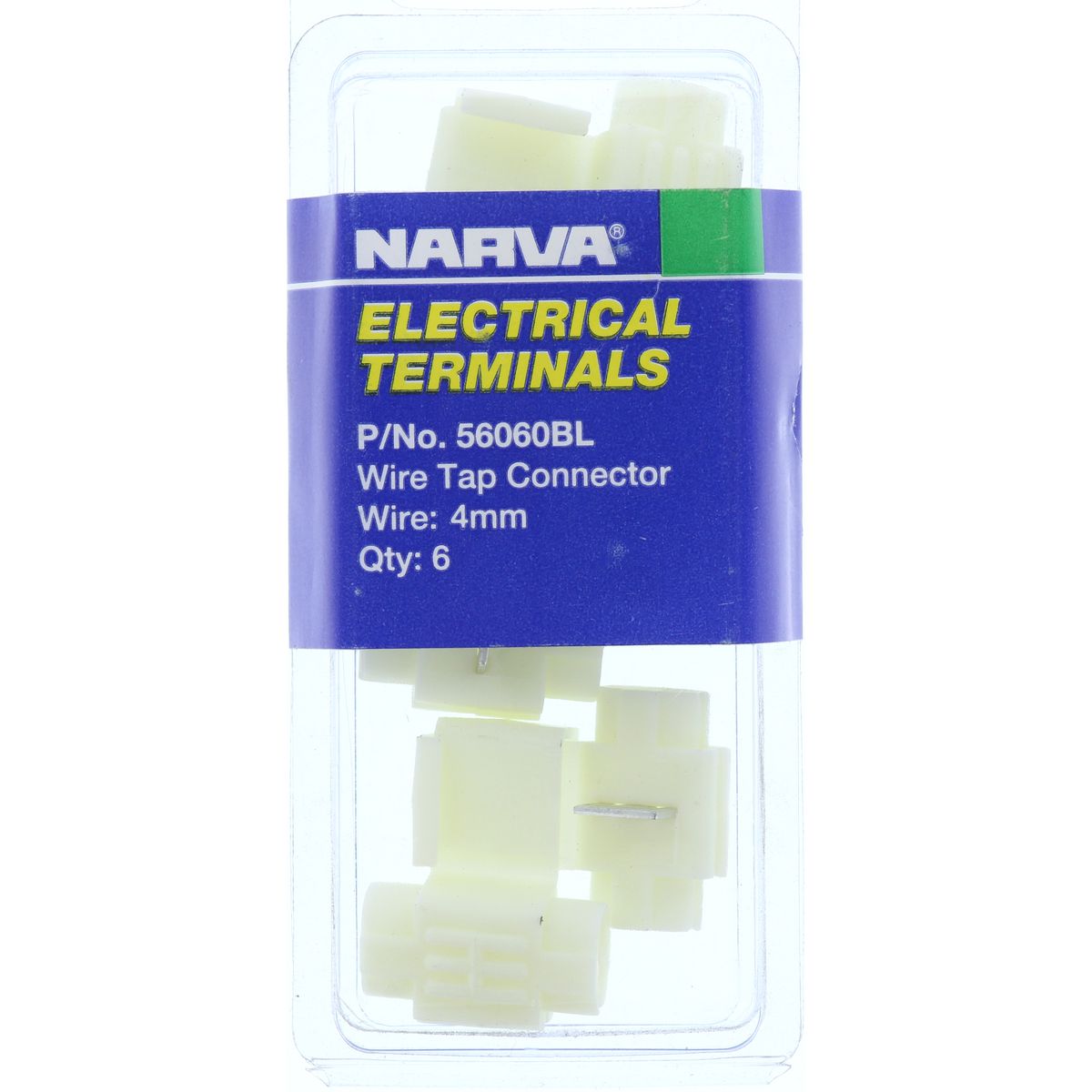 Narva Crimp Terminal Wire Tap Connector White Non Insulated 4mm 6 Pce - 56060BL