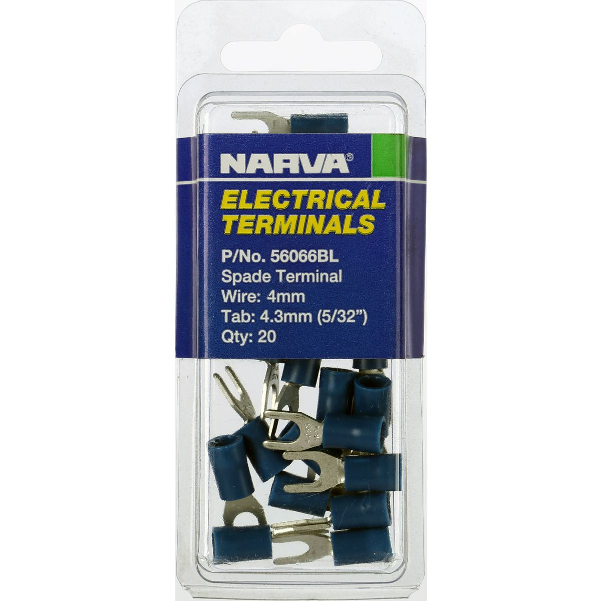 Narva Crimp Terminal Spade Blue Insulated 4.3mm 20 Pce - 56066BL