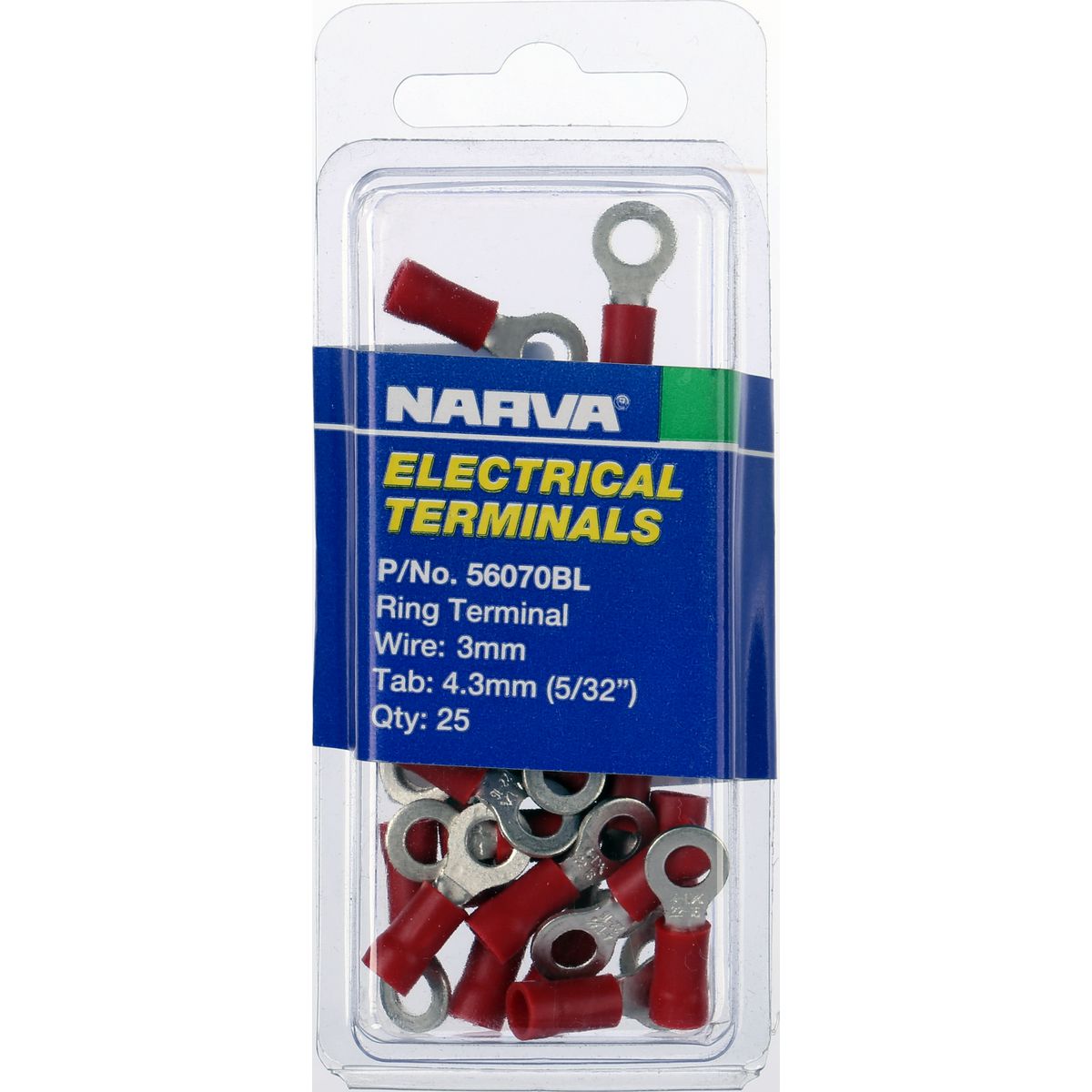 Narva Crimp Terminal Ring Red Insulated 4.3mm 25 Pce - 56070BL