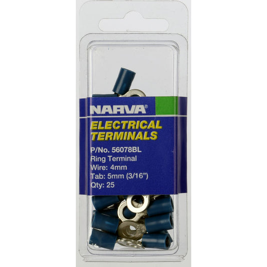 Narva Crimp Terminal Ring Blue Insulated 5mm 25 Pce - 56078BL