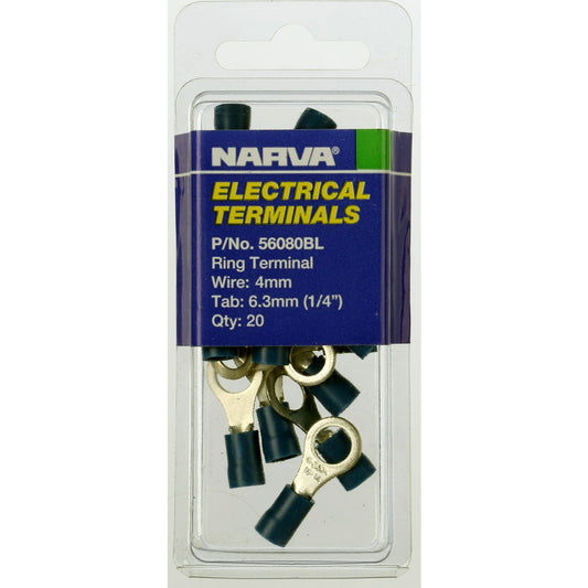 Narva Crimp Terminal Ring Blue Insulated 6.3mm 20 Pce - 56080BL