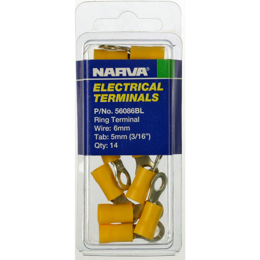 Narva Crimp Terminal Ring Yellow Insulated 5mm 14 Pce - 56086BL