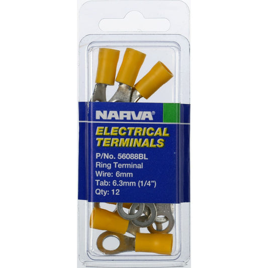 Narva Crimp Terminal Ring Yellow Insulated 6.3mm 12 Pce - 56088BL