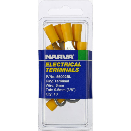 Narva Crimp Terminal Ring Yellow Insulated 9.5mm 10 Pce - 56092BL