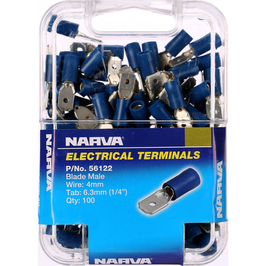 Narva Crimp Terminal Male Blade Blue Terminal Entry 6.3 x 0.8mm Vinyl 100 Pce - 56122