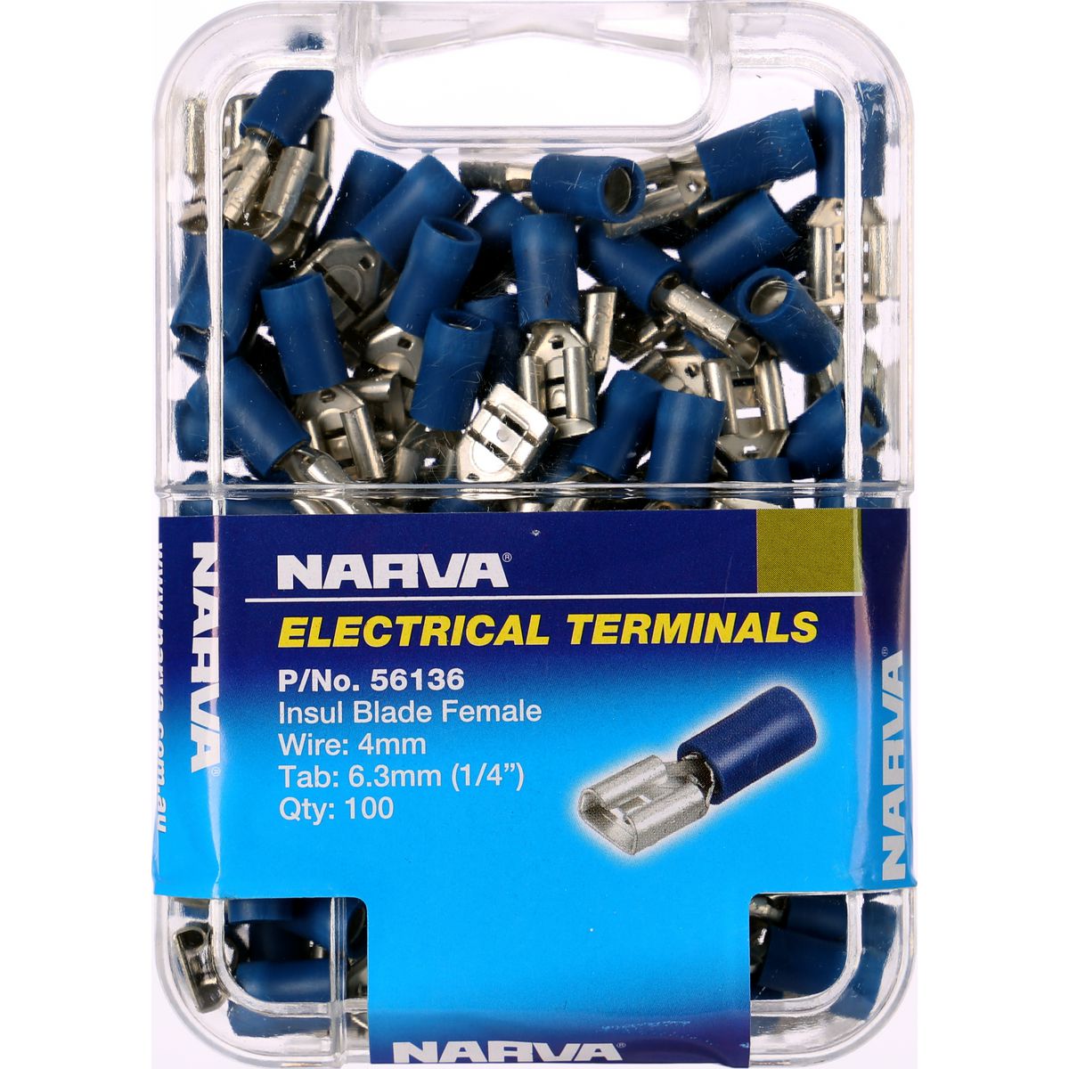 Narva Crimp Terminal Female Blade Blue Terminal Entry 6.3 x 0.8mm Vinyl 100Pk - 56136