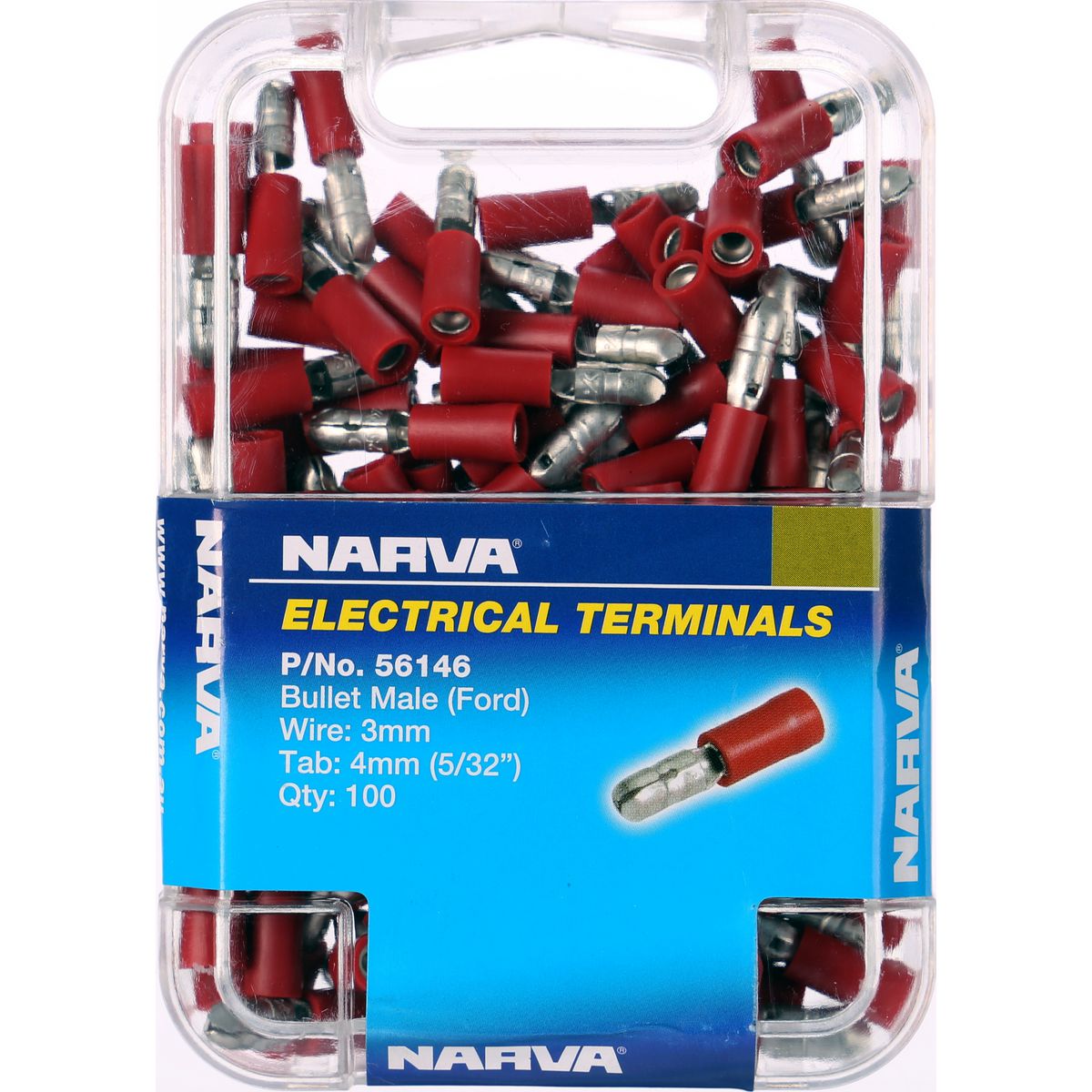 Narva Crimp Terminal Male Bullet Red Terminal Entry 4mm Vinyl 100 Pce - 56146