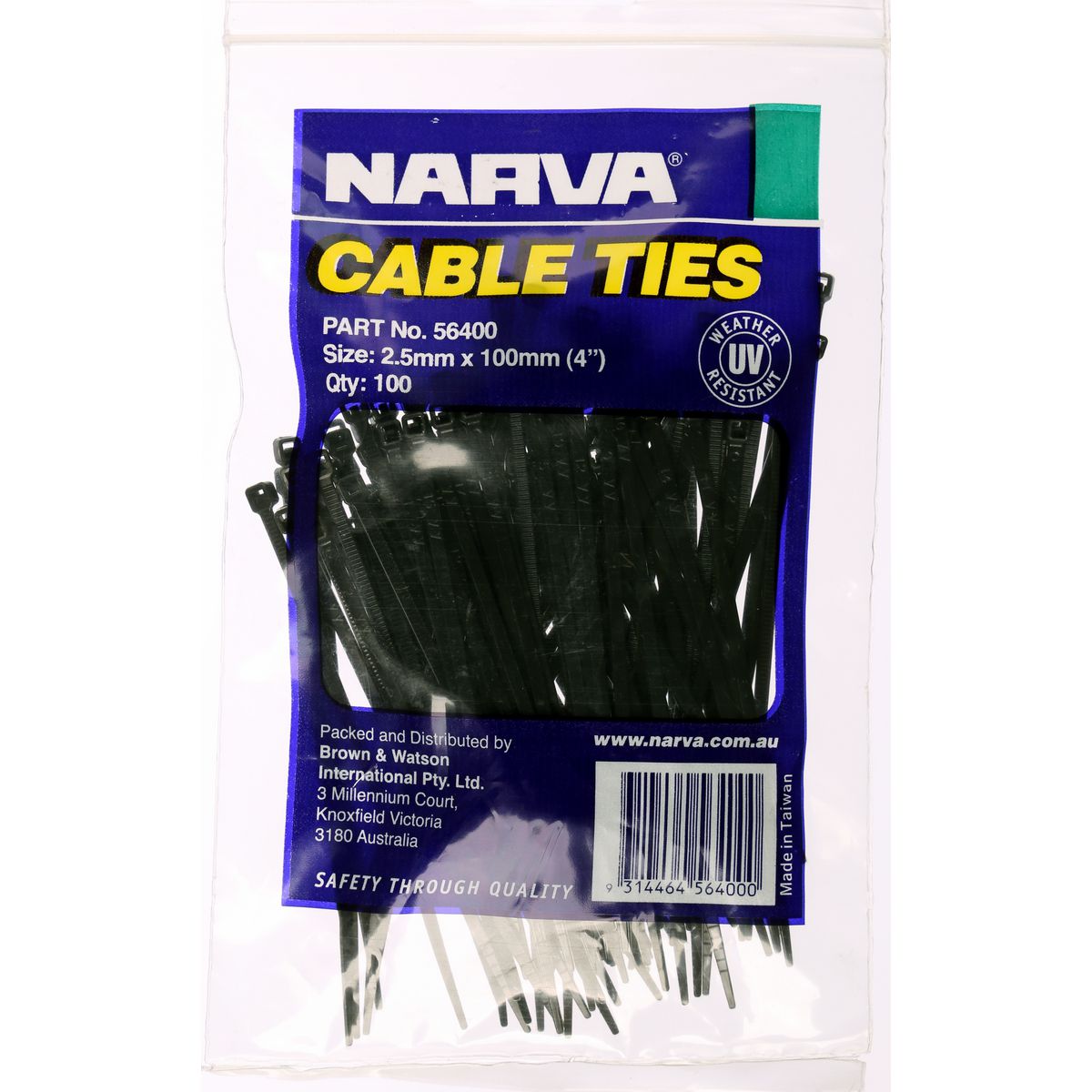Narva Nylon Cable Ties 2.5mm x 100mm 100 Pce - 56400