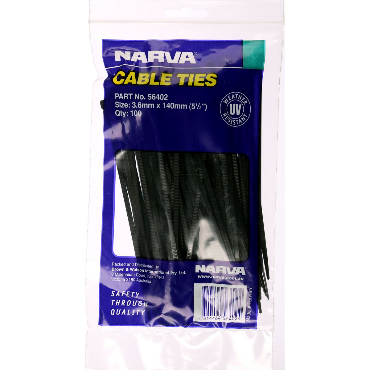 Narva Nylon Cable Ties 3.6mm x 140mm 100 Pce - 56402