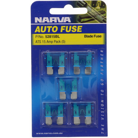 Narva Standard Blade Fuse 15A Cyan 5 Pack - 52815BL