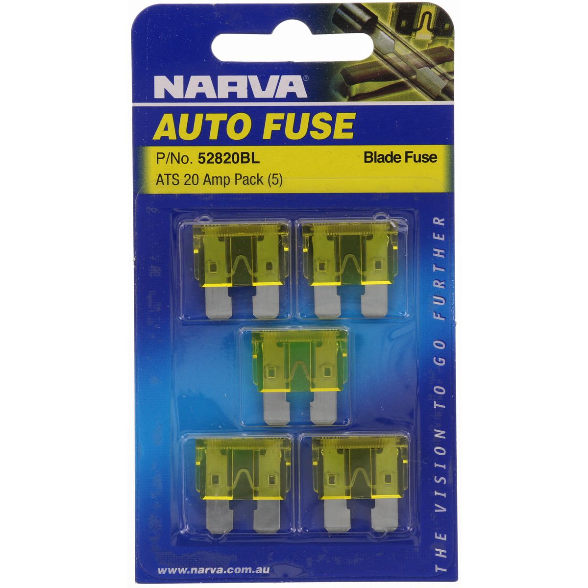 Narva Standard Blade Fuse 20A Yellow 5 Pack - 52820BL