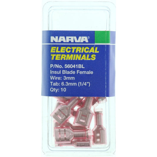 Narva Crimp Terminal Female Blade Red Terminal Entry 6.3mm Poly Carbonate 10Pce - 56041BL