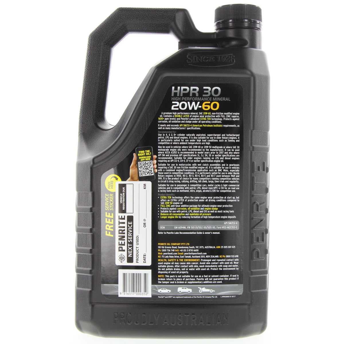 Penrite HPR 30 SAE 20W-60 Engine Oil 5L - HPR30005