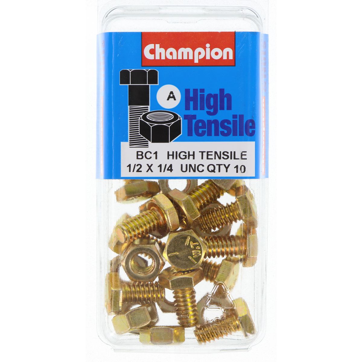 Champion Hex Set Screw & Nut High Tensile 1/4in x 1/2in UNC Grade 5 - BC1