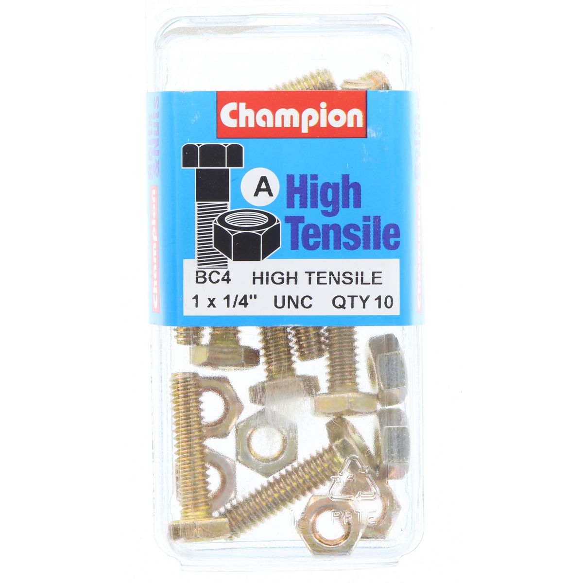 Champion Hex Set Screw & Nut High Tensile 1/4in x 1in UNC Grade 5 - BC4