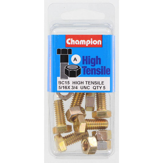 Champion Hex Set Screw & Nut High Tensile 5/16in x 3/4in UNC Grade 5 - BC15