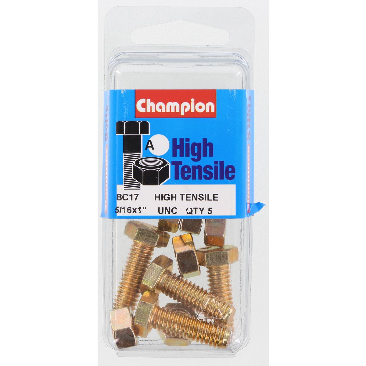 Champion Hex Set Screw & Nut High Tensile 5/16in x 1in UNC Grade 5 - BC17