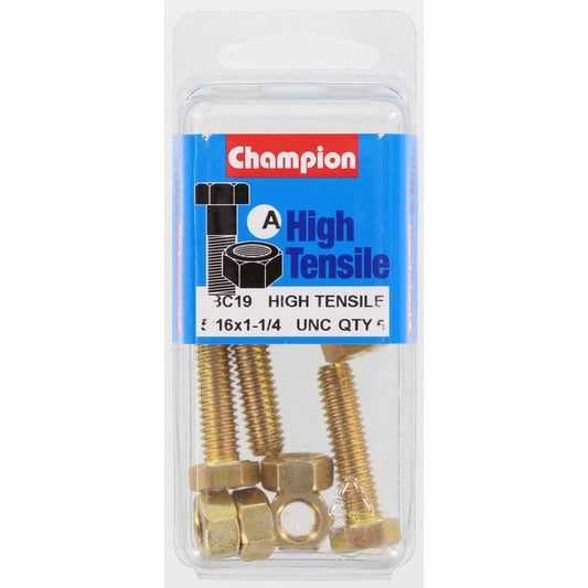 Champion Hex Set Screw & Nut High Tensile 5/16in x 1 1/4in UNC Grade 5 - BC19
